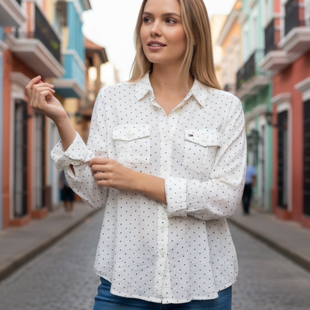 Tommy Hilfiger Cream Polka Dot Shirt m